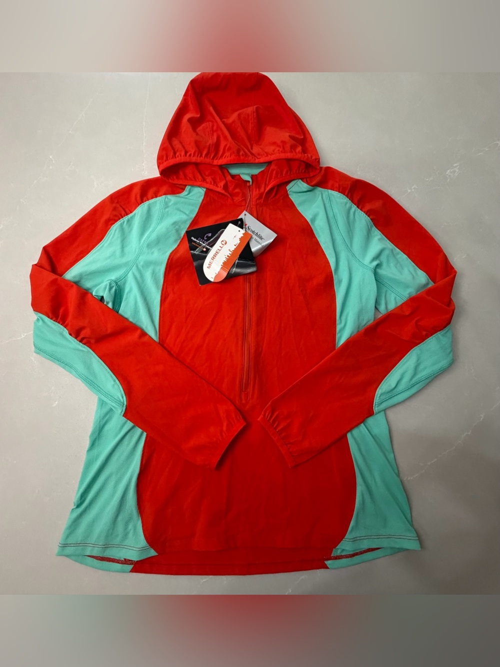 Merrell Capra Hybrid Wind Layer Hoodie Jacket Red Aqua L NWT